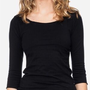 Cleo Boatneck Ribbed 3/4 Sleeve Top in Black